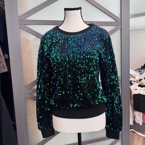 Anthropologie Black and Blue Sequin Sweater